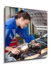 Obraz 1D - 50 x 50 cm F_F76966308 - Mechanic examining under hood of car with torch - Mechanik zkoum pod kapotou auta s hokem