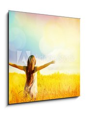 Obraz 1D - 50 x 50 cm F_F77938326 - Free Happy Woman Enjoying Nature. Beauty Girl Outdoor.