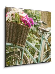 Obraz 1D - 50 x 50 cm F_F77974542 - Vintage bicycle with flowers in basket