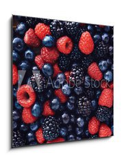 Obraz 1D - 50 x 50 cm F_F78821273 - blueberies, raspberries and black berries shot top down - blueberies, maliny a ern bobule zastelen shora dol