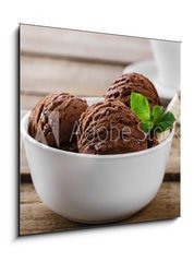 Sklenn obraz 1D - 50 x 50 cm F_F80747406 - ball coffee chocolate ice cream in a bowl - koule zmrzlina v kvov okold v misce