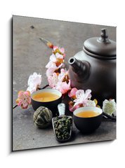 Obraz 1D - 50 x 50 cm F_F81681055 - tea set (teapot, cups and different green tea)