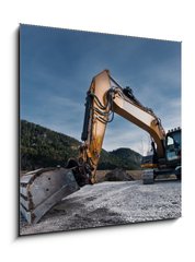 Sklenn obraz 1D - 50 x 50 cm F_F81767487 - view to huge orange mechanical shovel excavator on gravel