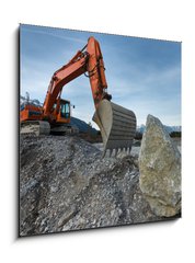 Obraz   huge shovel excavator standing on gravel hill with stone rock, 50 x 50 cm