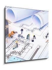 Obraz 1D - 50 x 50 cm F_F81873311 - house under construction on blueprints - building project - dm ve vstavb na plnech