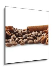 Obraz 1D - 50 x 50 cm F_F84266938 - Scattered coffee beans in line on white - Rozptlen kvov zrna v ad na blm