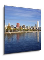 Sklenn obraz 1D - 50 x 50 cm F_F9104837 - Downtown Chicago panorama reflected in Lake Michigan - Downtown Chicago panorama se odr v Lake Michigan