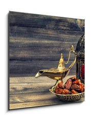 Obraz 1D - 50 x 50 cm F_F97000675 - Ramadan lamp and dates on wooden background. Oriental lantern