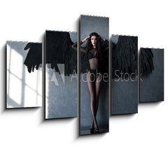 Obraz 5D ptidln - 150 x 100 cm F_GB107103737 - Fallen black angel with wings. Sexual woman - Padl ern andl s kdly. Sexuln ena