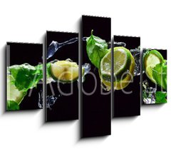 Obraz 5D ptidln - 150 x 100 cm F_GB107824838 - lime and lemon pieces with peppermint - kousky vpna a citronu s mty peprn