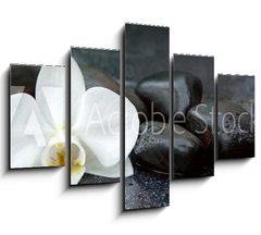 Obraz 5D ptidln - 150 x 100 cm F_GB113515481 - White orchid and black stones close up.