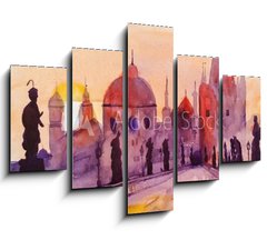 Obraz 5D ptidln - 150 x 100 cm F_GB120336963 - Prague Charles Bridge at sunset, watercolor painting, the last rays of the setting sun, statues and lilac, red and purple tones - Prask Karlv most pi zpadu slunce, akvarel, posledn paprsky zapadajcho slunce, sochy a ek, erven a fialov tny