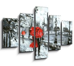Obraz 5D ptidln - 150 x 100 cm F_GB120793610 - oil painting, street view of london. Artwork, Black, white and red, big ben
