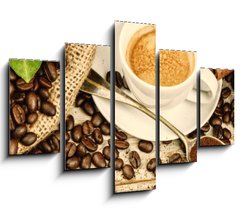 Obraz 5D ptidln - 150 x 100 cm F_GB122026658 - Cup of hot black coffee with old wooden mill grinder 