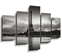 Obraz 5D ptidln - 150 x 100 cm F_GB125899767 - Sunrise on the Eiffel Tower and Seine River in winter in Black & White. Port de Suffren, Grenelle, 15th and 7th Arrondissements of Paris, France