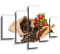 Obraz   coffee beans and red ripe coffee on white background., 150 x 100 cm
