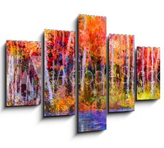 Obraz 5D ptidln - 150 x 100 cm F_GB129052938 - Oil painting colorful autumn trees. Semi abstract image of forest, aspen trees with yellow