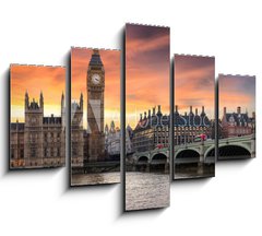 Obraz 5D ptidln - 150 x 100 cm F_GB134727682 - Farbenfroher Sonnenuntergang hinter dem Big Ben und der Westminster Brcke