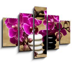 Obraz   Spa essentials (pyramid of stones with purple orchids), 150 x 100 cm