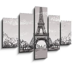 Obraz 5D ptidln - 150 x 100 cm F_GB138222265 - Landscape with Eiffel tower in black and white colors on grey background
