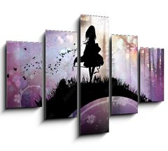 Obraz 5D ptidln - 150 x 100 cm F_GB141904657 - Evening in the magical Forest cartoon character in the real world silhouette art photo manipulation