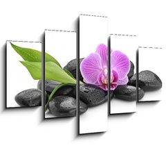 Obraz 5D ptidln - 150 x 100 cm F_GB144086994 - zen basalt stones ,orchid and bamboo - ediov kameny zen, orchidej a bambus