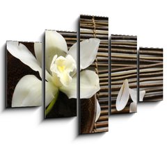 Obraz 5D ptidln - 150 x 100 cm F_GB14760003 - bowl of orchid, petal on bamboo mat