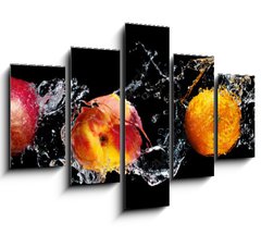 Obraz 5D ptidln - 150 x 100 cm F_GB148249825 - Set of fresh fruits in water splash isolated on black background
