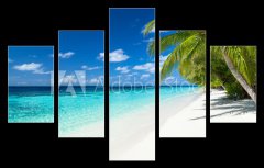 Obraz 5D ptidln - 150 x 100 cm F_GB151010448 - coco palms on tropical paradise beach with turquoise blue water and blue sky