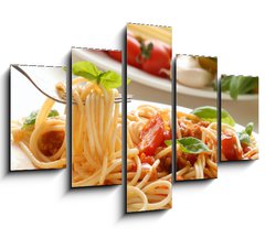 Obraz ptidln 5D - 150 x 100 cm F_GB16290193 - Fork with pasta and basil - Vidlika s tstovinami a bazalkou