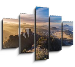Obraz   Autumn sunrise over Jetrichovice, beautiful landscape, Bohemian Switzerland, Czech Republic, 150 x 100 cm