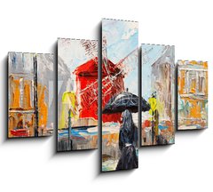 Obraz 5D ptidln - 150 x 100 cm F_GB189993998 - oil painting, woman with an umbrella near the Moulin Rouge, a walk in Paris, artwork on canvas
