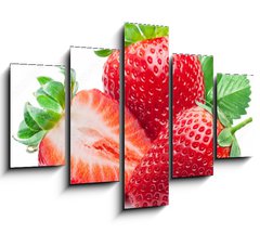 Obraz 5D ptidln - 150 x 100 cm F_GB190279606 - Three strawberries with strawberry leaf on white background.