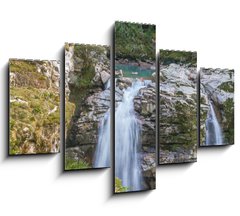 Obraz   Double Waterfalls in Mountain Forest, 150 x 100 cm