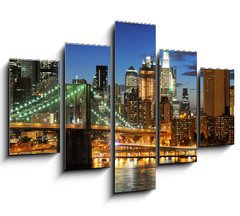 Obraz pětidílný 5D - 150 x 100 cm F_GB19608224 - New york Manhattan bridge after sunset