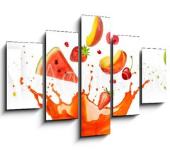 Obraz   mixed fruit falling into juices splashing on white background, 150 x 100 cm