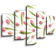 Obraz 5D ptidln - 150 x 100 cm F_GB205206437 - Pink tulip pattern on the white bacjkground.