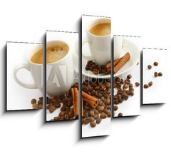 Obraz 5D ptidln - 150 x 100 cm F_GB22406738 - Coffee cup and grain on white background - lek kvy a zrna na blm pozad
