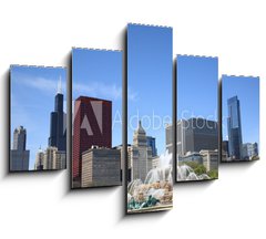 Obraz ptidln 5D - 150 x 100 cm F_GB22647001 - Chicago Skyline and Fountain - Chicago Skyline a fontna