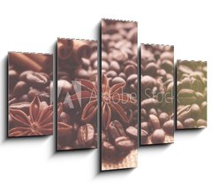 Obraz 5D ptidln - 150 x 100 cm F_GB232714184 - Aromatic roasted coffee beans and anis or badian, sticks of natural cinnamon on  background close up