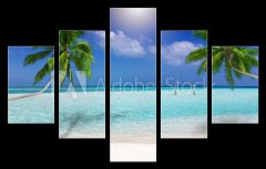 Obraz   Traumstrand in den Tropen mit trkisem Meer, Kokosnusspalmen und feinem Sand, 150 x 100 cm