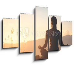 Obraz   silhouette fitness girl practicing yoga on mountain, 150 x 100 cm
