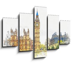 Obraz 5D ptidln - 150 x 100 cm F_GB250660877 - Watercolor sketch or illustration of a beautiful view of the Big Ben and the Houses of Parliament in London in the UK