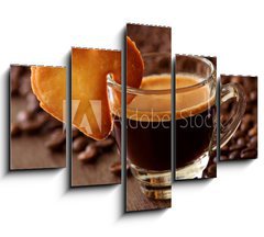 Obraz   Espresso coffee with cake on brown background, 150 x 100 cm