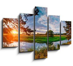 Obraz 5D ptidln - 150 x 100 cm F_GB25380078 - Summer panorama with river and pine - Letn panorama s ekou a borovic