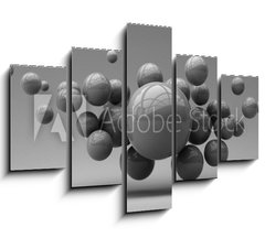 Obraz 5D ptidln - 150 x 100 cm F_GB285452318 - Flying spheres on a white background. 3d rendering. Illustration for advertising.