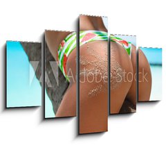 Obraz 5D ptidln - 150 x 100 cm F_GB286853872 - Outdoor Closeup of Fit buttocks. Fitness woman on a palm tree. Sexy Ass over exotic beach. Sporty concept. Summertime vacation.