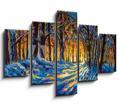 Obraz 5D ptidln - 150 x 100 cm F_GB306486660 - Oil painting with acrylic watercolor. Winter forest. Sunny winter forest wood landscape illustration artwork nature.