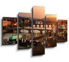 Obraz   Panoramic view on Charles bridge and sunset Prague lights., 150 x 100 cm