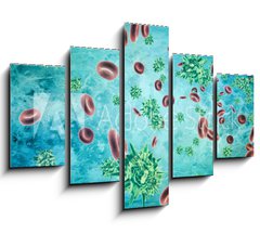 Obraz 5D ptidln - 150 x 100 cm F_GB319192851 - Human blood cells and virus. 3d rendering